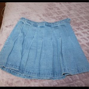 Pleated Denim Mini Skirt